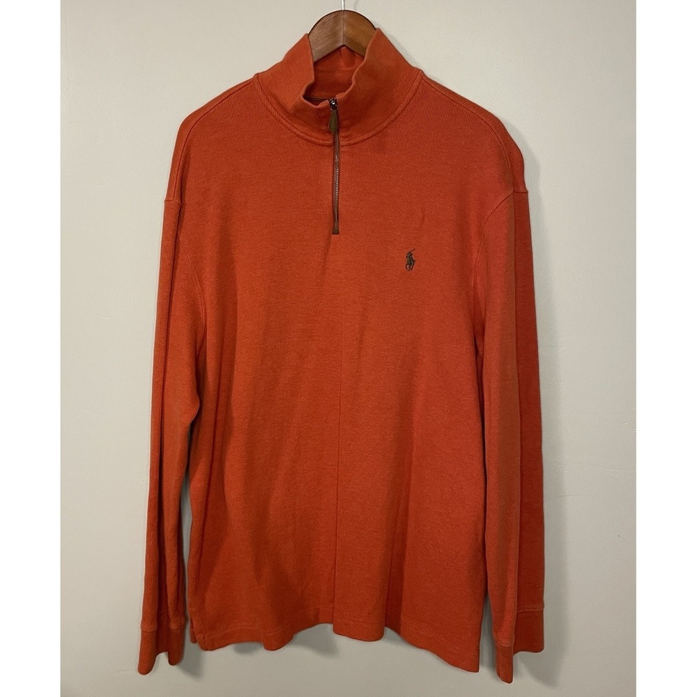 Polo Ralph‎ Lauren Men's XL Orange Ribbed Cotton 1/4 Zip Pullover Sweater